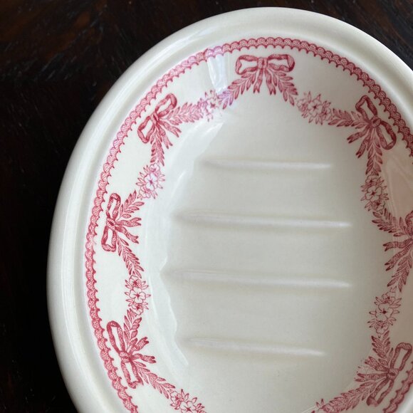 Vintage Mason’s Red & Ivory Crabtree & Evelyn London Soap Dish (Made In England) - Picture 1 of 8